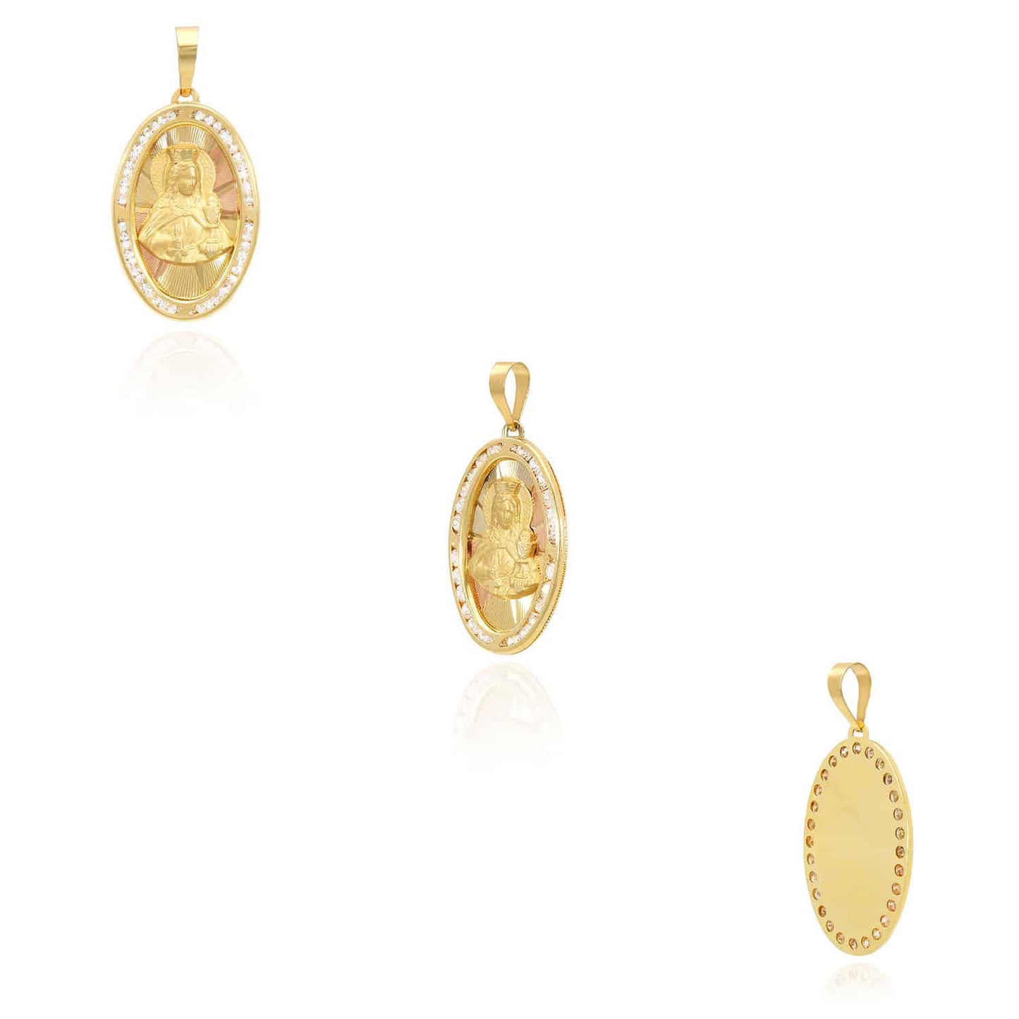 14K Gold CZ Religious Santa Barbara Oval Pendant 1.5"