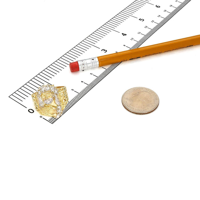 Solid 10K Gold Yellow CZ Jesus Head Religious Signet Ring