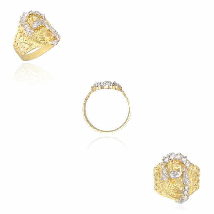 Solid 10K Gold Yellow CZ Jesus Head Religious Signet Ring