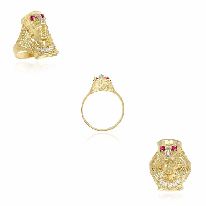 10K Gold Yellow CZ Ruby Pharaoh Nefertiti Head Ring