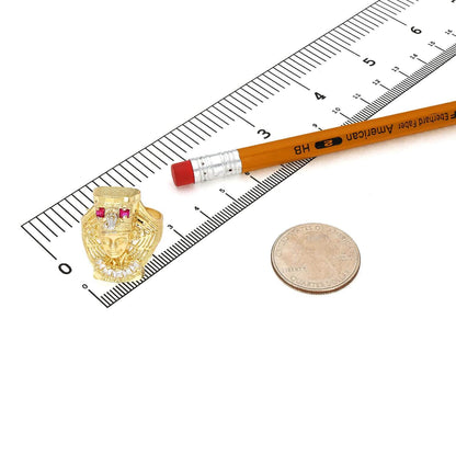 10K Gold Yellow CZ Ruby Pharaoh Nefertiti Head Ring