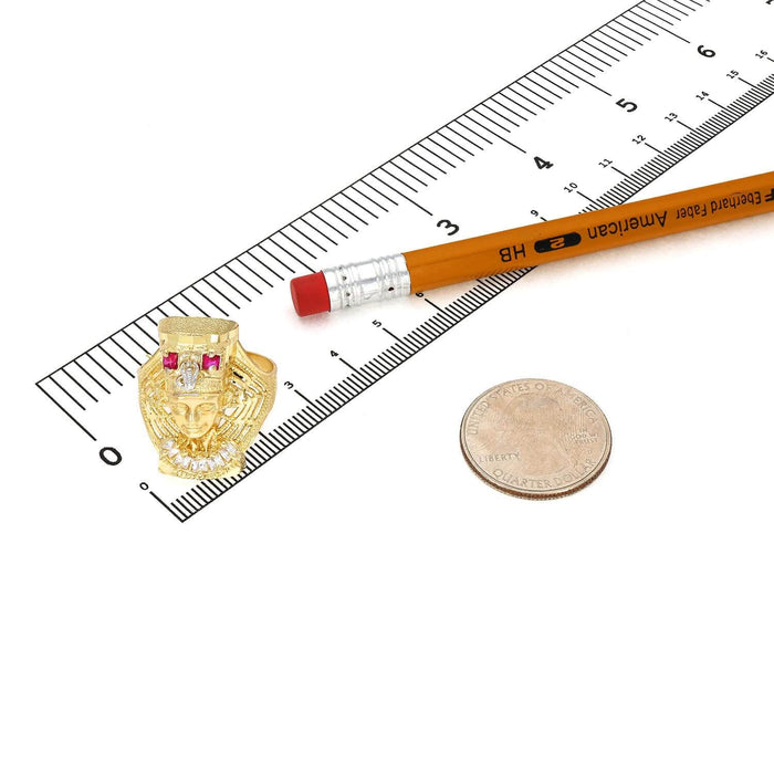 10K Gold Yellow CZ Ruby Pharaoh Nefertiti Head Ring