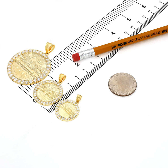 Solid 10K Gold CZ Frame Last Supper Round Pendant 0.8"-1.6"