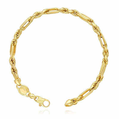 14K Yellow Gold 4.5mm Milano Figaro Rope Bracelet (Solid Links) 8.5"