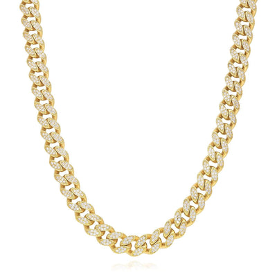 14K Gold CZ Pave 9mm Miami Chain (Hollow) 18.5"-20.5"