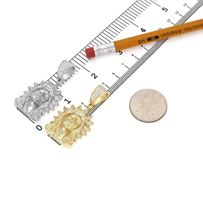 14k Gold Over Silver CZ Jesus Head Thorn Pendant 1.8"