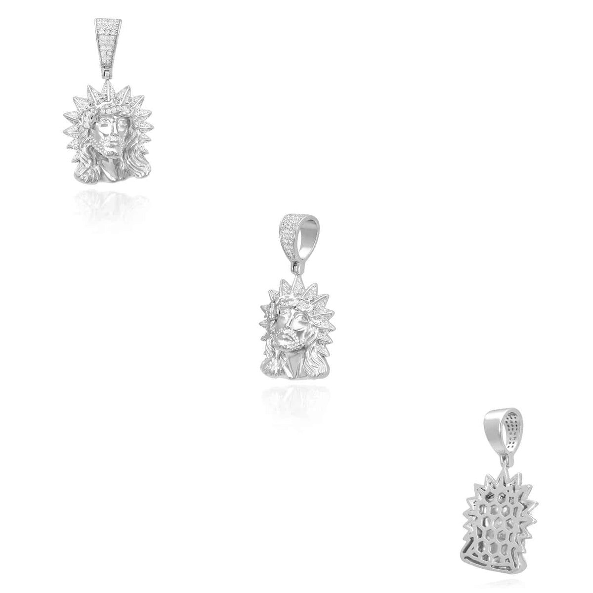 14k Gold Over Silver CZ Jesus Head Thorn Pendant 1.8"