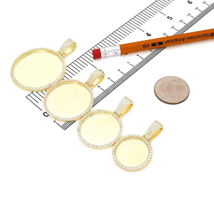 14K Gold Over Silver CZ Picture Memory Medallion Pendant 1.5"-2.5"