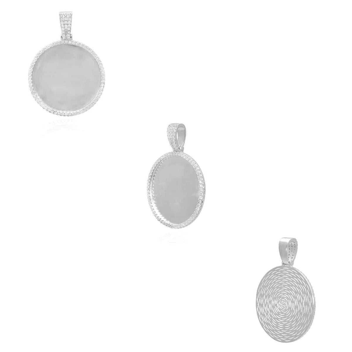14K White Gold Over Silver CZ Picture Memory Frame Medallion Pendant 1"-2"