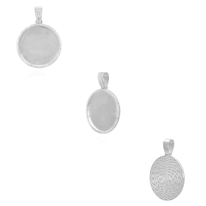 14K White Gold Over Silver CZ Picture Memory Frame Medallion Pendant 1"-2"