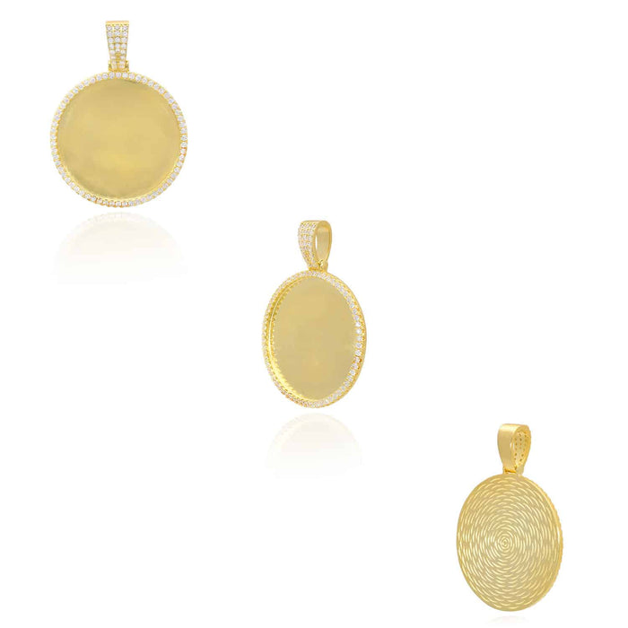 14K Gold Over Silver CZ Picture Memory Medallion Pendant 1.5"-2.5"