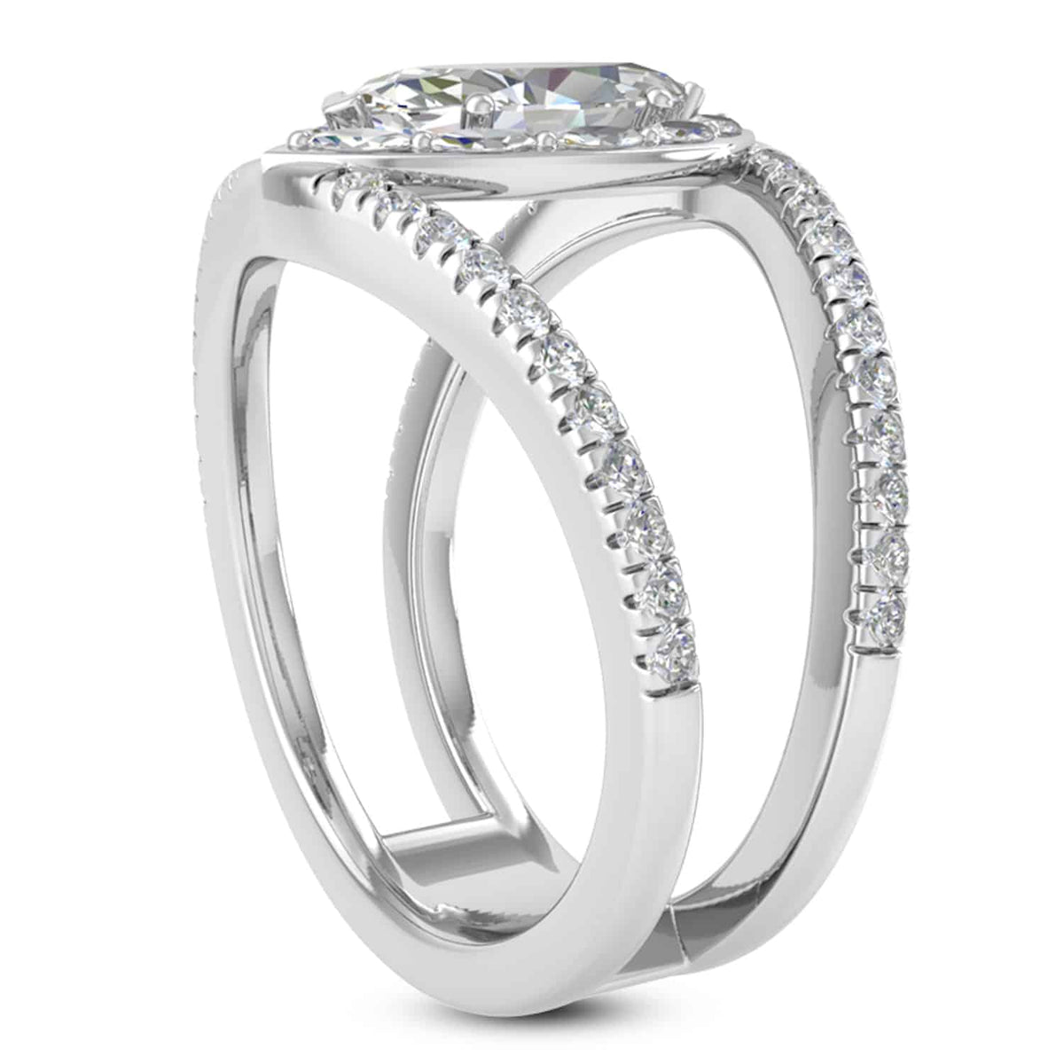 1.7CTW Natural Diamond Marquise Moissanite Split Halo 18K Gold White Bridal Ring