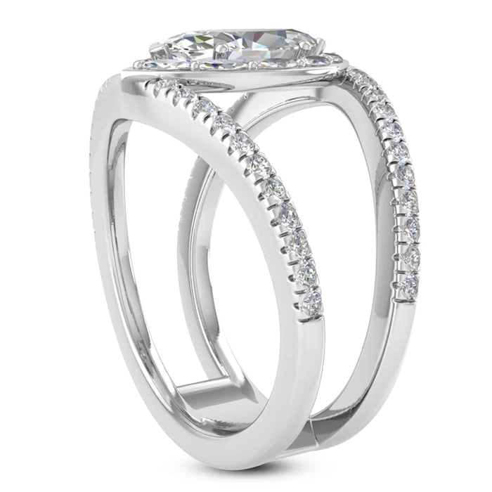 1.7CTW Natural Diamond Marquise Moissanite Split Halo 18K Gold White Bridal Ring