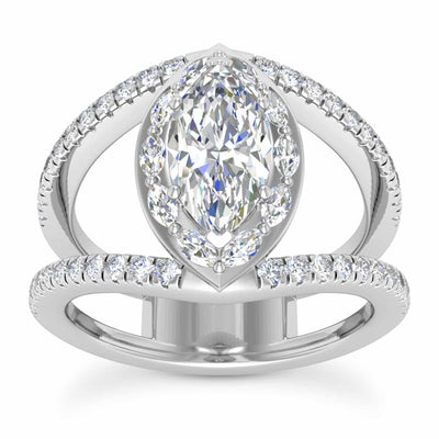 1.7CTW Natural Diamond Marquise Moissanite Split Halo 18K Gold White Bridal Ring