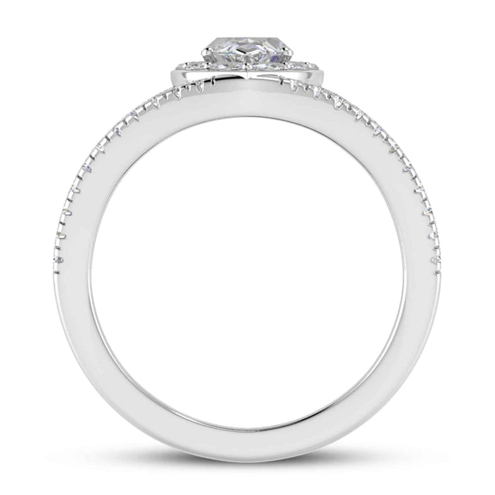 1.7CTW Natural Diamond Marquise Moissanite Split Halo 18K Gold White Bridal Ring