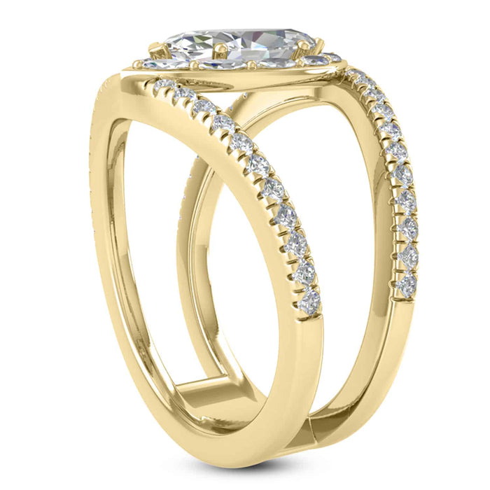 1.7CTW Natural Diamond Marquise Moissanite Split Shank Halo 14K Gold Bridal Ring