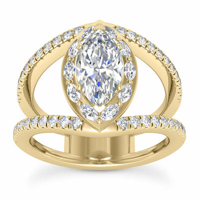 1.7CTW Natural Diamond Marquise Moissanite Split Shank Halo 14K Gold Bridal Ring