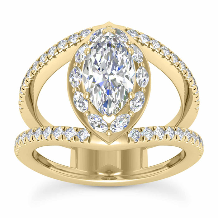 1.7CTW Natural Diamond Marquise Moissanite Split Shank Halo 14K Gold Bridal Ring