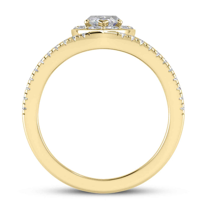 1.7CTW Natural Diamond Marquise Moissanite Split Shank Halo 14K Gold Bridal Ring