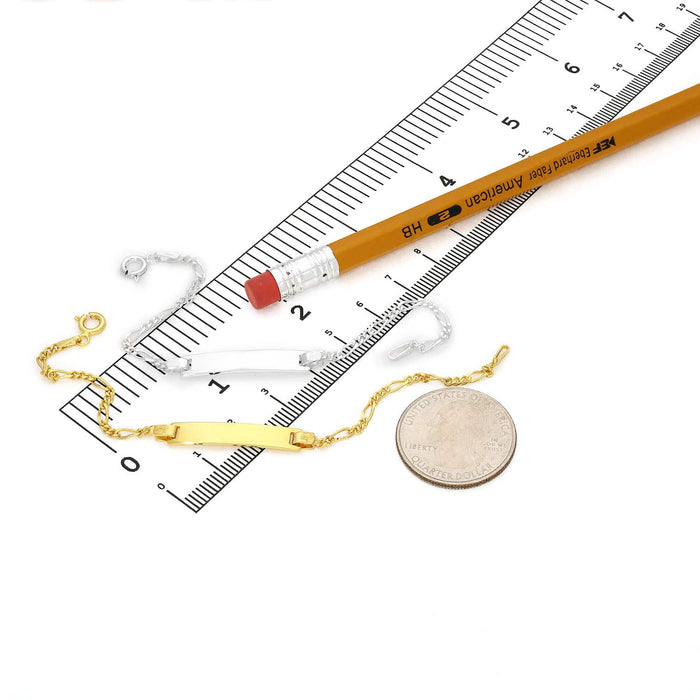 Kids 14K Yellow/White Gold Over Sterling Silver Figaro ID Bar Bracelet (Solid Links) 6"