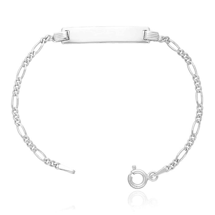 Kids 14K Yellow/White Gold Over Sterling Silver Figaro ID Bar Bracelet (Solid Links) 6"