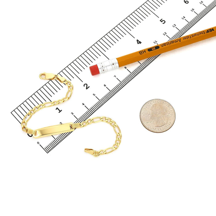 14K Yellow/White Gold Over Silver Figaro Personalized ID Bar Bracelet (Solid Links) 7"