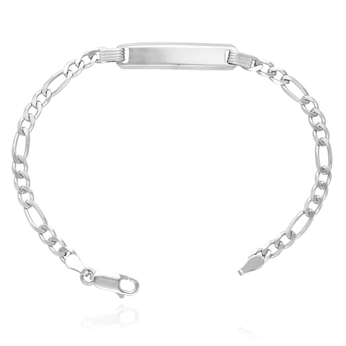 14K Yellow/White Gold Over Silver Figaro Personalized ID Bar Bracelet (Solid Links) 7"