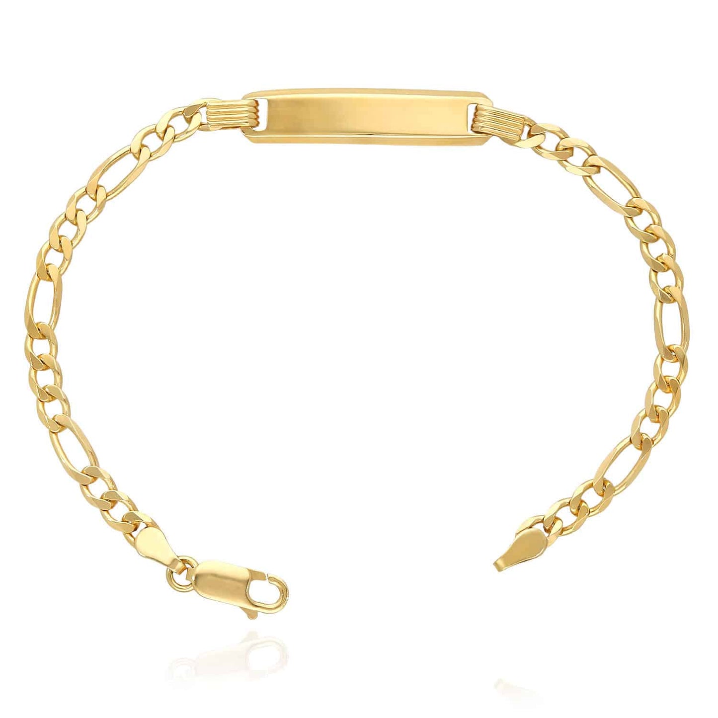 Solid 14K Yellow White Gold Over Silver Figaro Personalized ID Bar Bracelet 7"