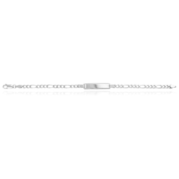 14K Yellow/White Gold Over Silver Figaro Personalized ID Bar Bracelet (Solid Links) 7"