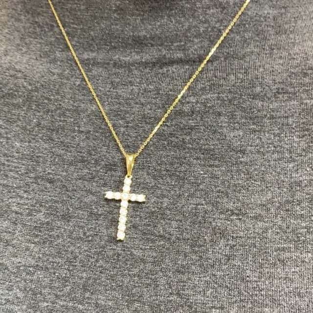 0.85 TCW CZ Yellow Gold Tone 925 Sterling Silver Cross Pendant