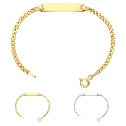 Kid's Solid 14K Gold Over Silver 2.7mm Miami Personalized ID Bar Bracelet 6"