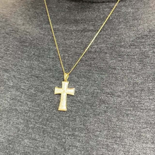 Yellow Gold Over 925 Silver Pave CZ Cross Pendant