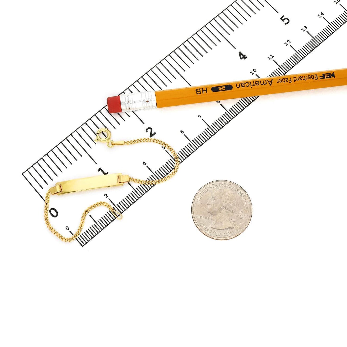 KidsSolid 14K Yellow White Gold Over Silver 1.7mm Miami ID Bar Bracelet 6"
