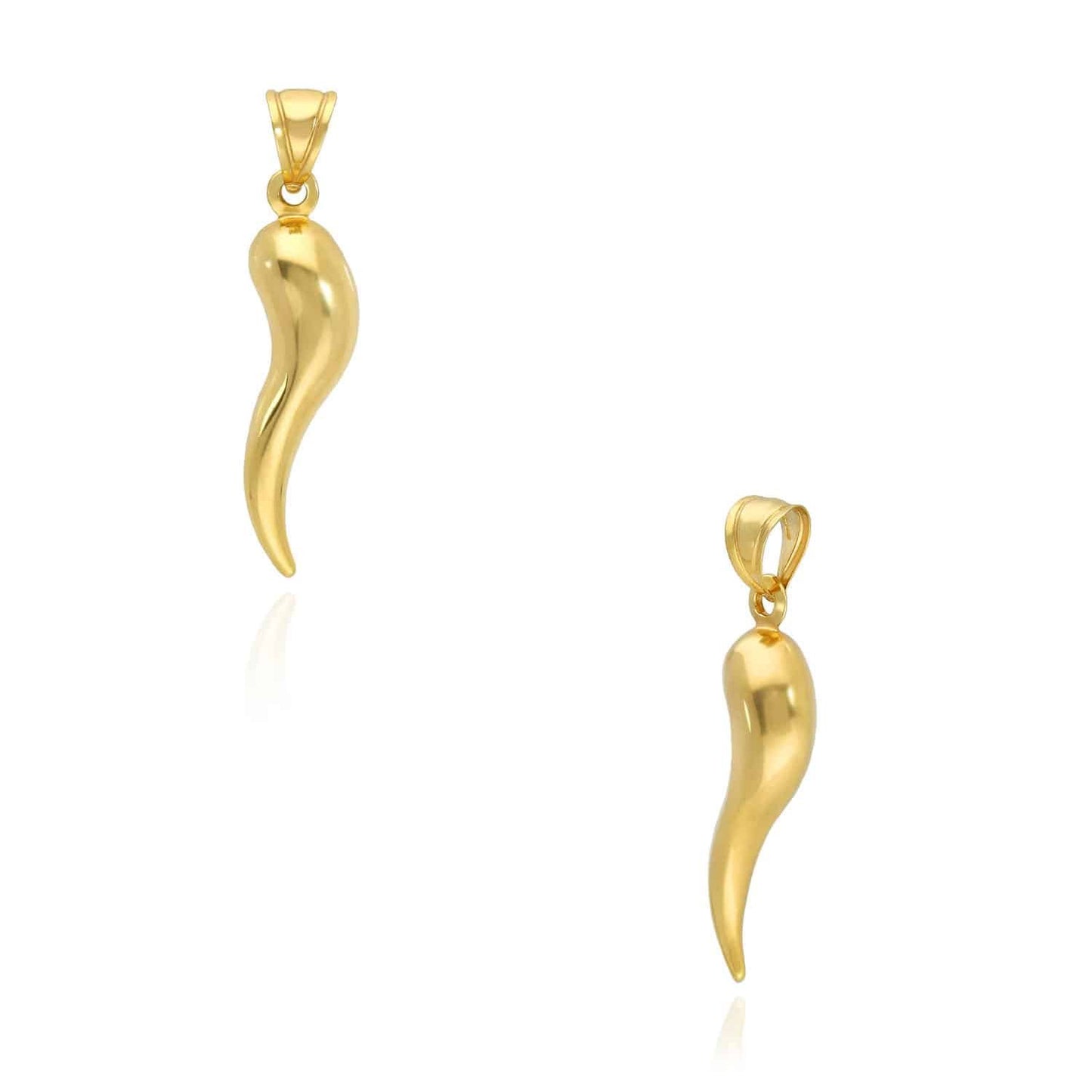 14K Real Gold Hollow Italian Horn Charm Pendant 1.2"