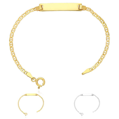 Kids 14K Yellow White Gold Over Silver 2.5mm Anchor Mariner ID Bar Bracelet (Solid Links) 6"