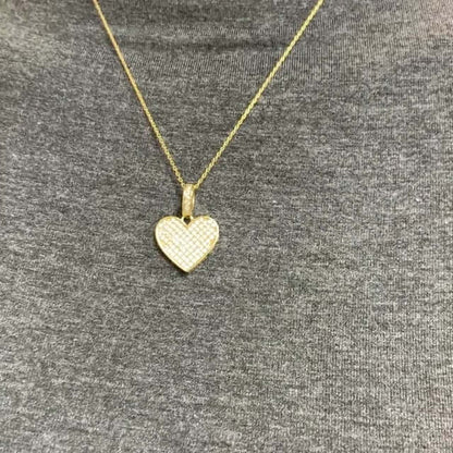 1Ct Pave CZ Heart Pendant Necklace 18" In Yellow Gold Over Silver