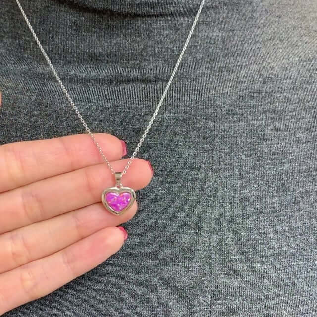 Sterling Silver Blue Purple White Fire Opal Heart Pendant Necklace 18"