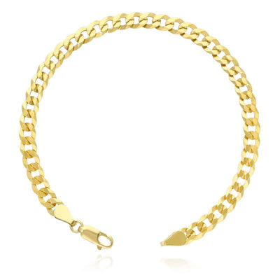 18K Gold Over Sterling Silver 5mm Cuban Curb Bracelet (Solid Links) 7"-9"