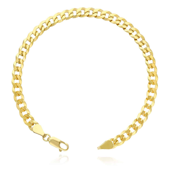 18K Gold Over Sterling Silver 5mm Cuban Curb Bracelet (Solid Links) 7"-9"