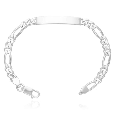 Sterling Silver 5.5mm Figaro ID Bar Bracelet (Solid Links) 7"-8"