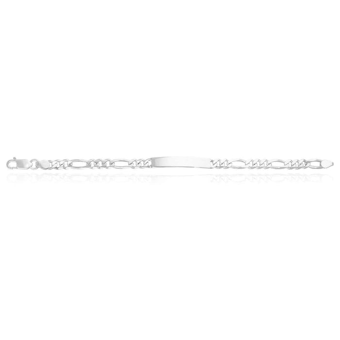 Sterling Silver 5.5mm Figaro ID Bar Bracelet (Solid Links) 7"-8"