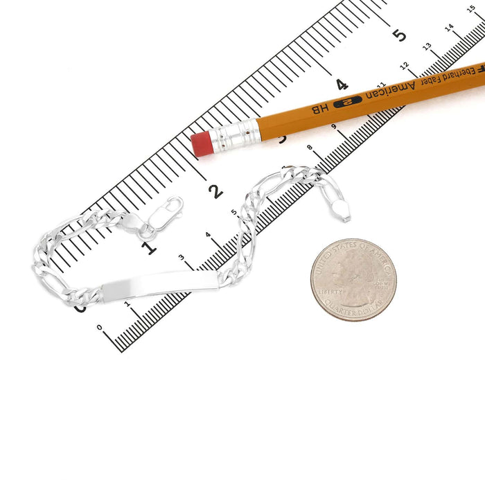 Sterling Silver 5.5mm Figaro ID Bar Bracelet (Solid Links) 7"-8"