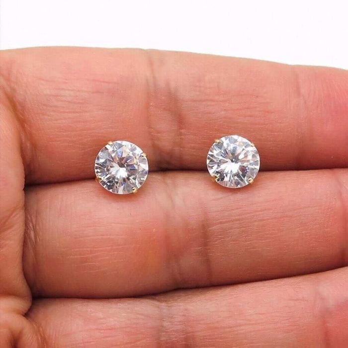 3.5Ct Round Simulated White Diamond 14K Yellow Gold Push Back Stud Earrings 8mm
