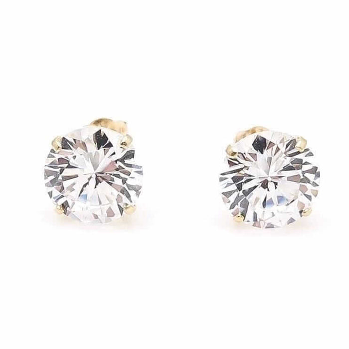 3.5Ct Round Simulated White Diamond 14K Yellow Gold Push Back Stud Earrings 8mm