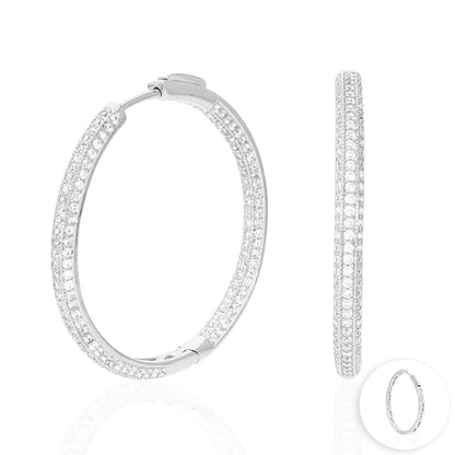 925 Sterling Silver Rhodium Finish Micro Pave CZ Hoop Earrings