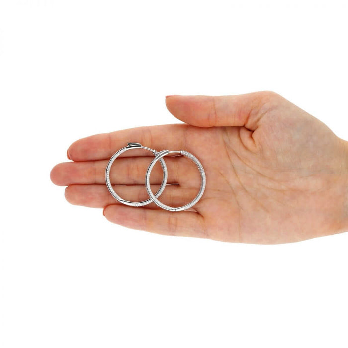 925 Sterling Silver Rhodium Finish Micro Pave CZ Hoop Earrings