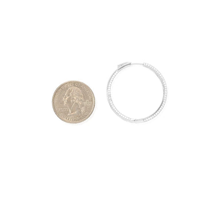 925 Sterling Silver Rhodium Finish Micro Pave CZ Hoop Earrings