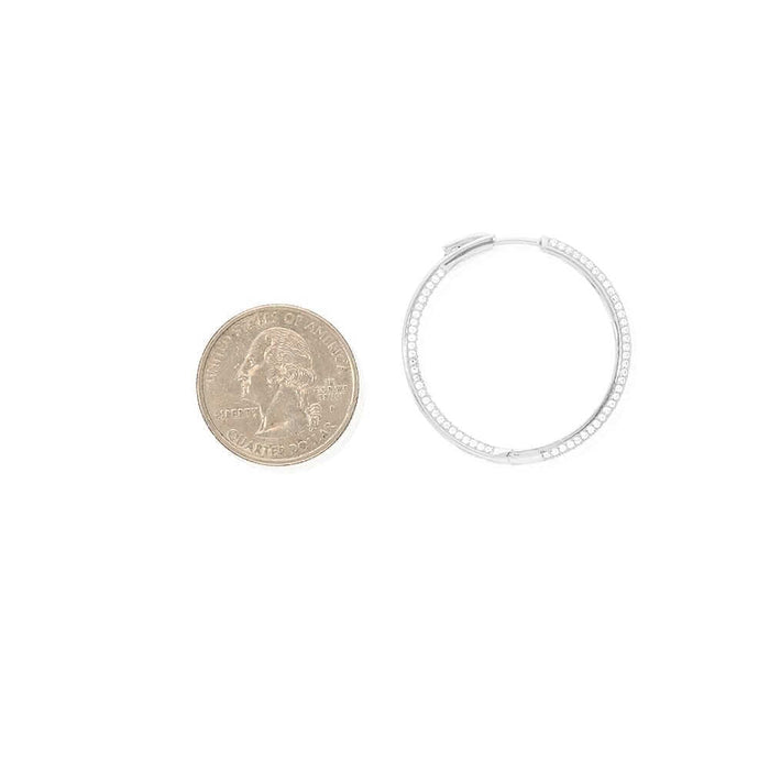 925 Sterling Silver Rhodium Finish Micro Pave CZ Hoop Earrings