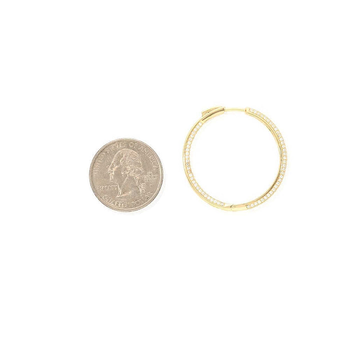 14k Yellow Gold Over 925 Sterling Silver Pave CZ Hoop Earrings