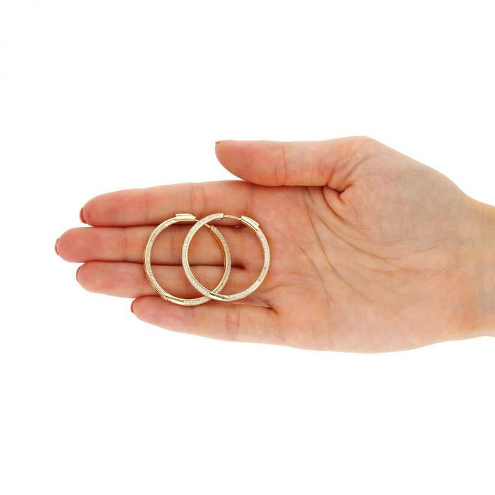 14k Yellow Gold Over 925 Sterling Silver Pave CZ Hoop Earrings